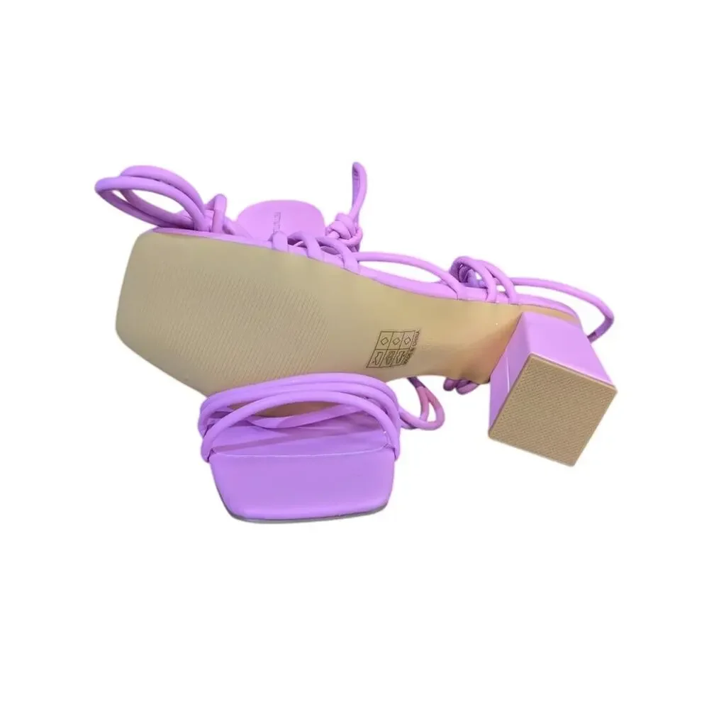 NWT Pretty Little Thing Pink Square Toe Strappy  Block Heeled Sandals Size 6